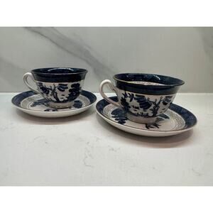 Nikko Ironstone Double Phoenix Blue Willow Occupied Japan Cups and Saucers